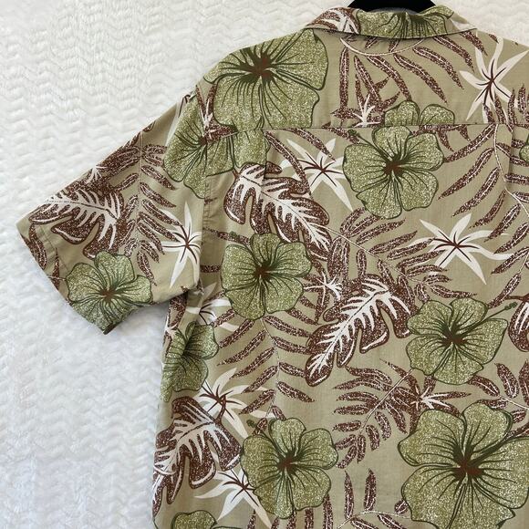 Island Republic Shirt Mens Large Green Tan Floral 100% Silk Hawaiian Vacation - Picture 8 of 12